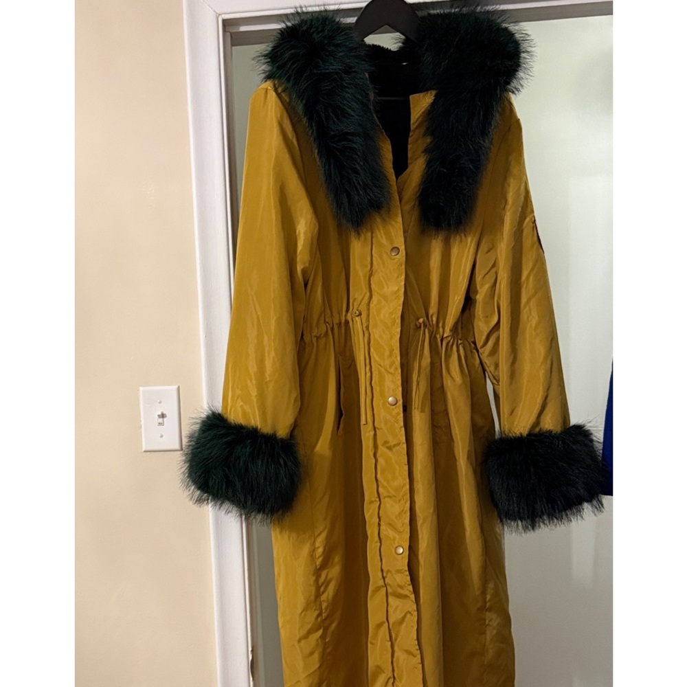 Yellow Coat with Faux Fur Trim